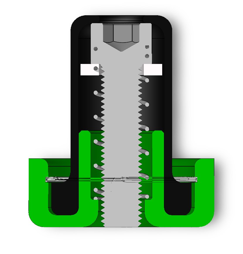 Captive-fastener assembly, cross-section CAD render