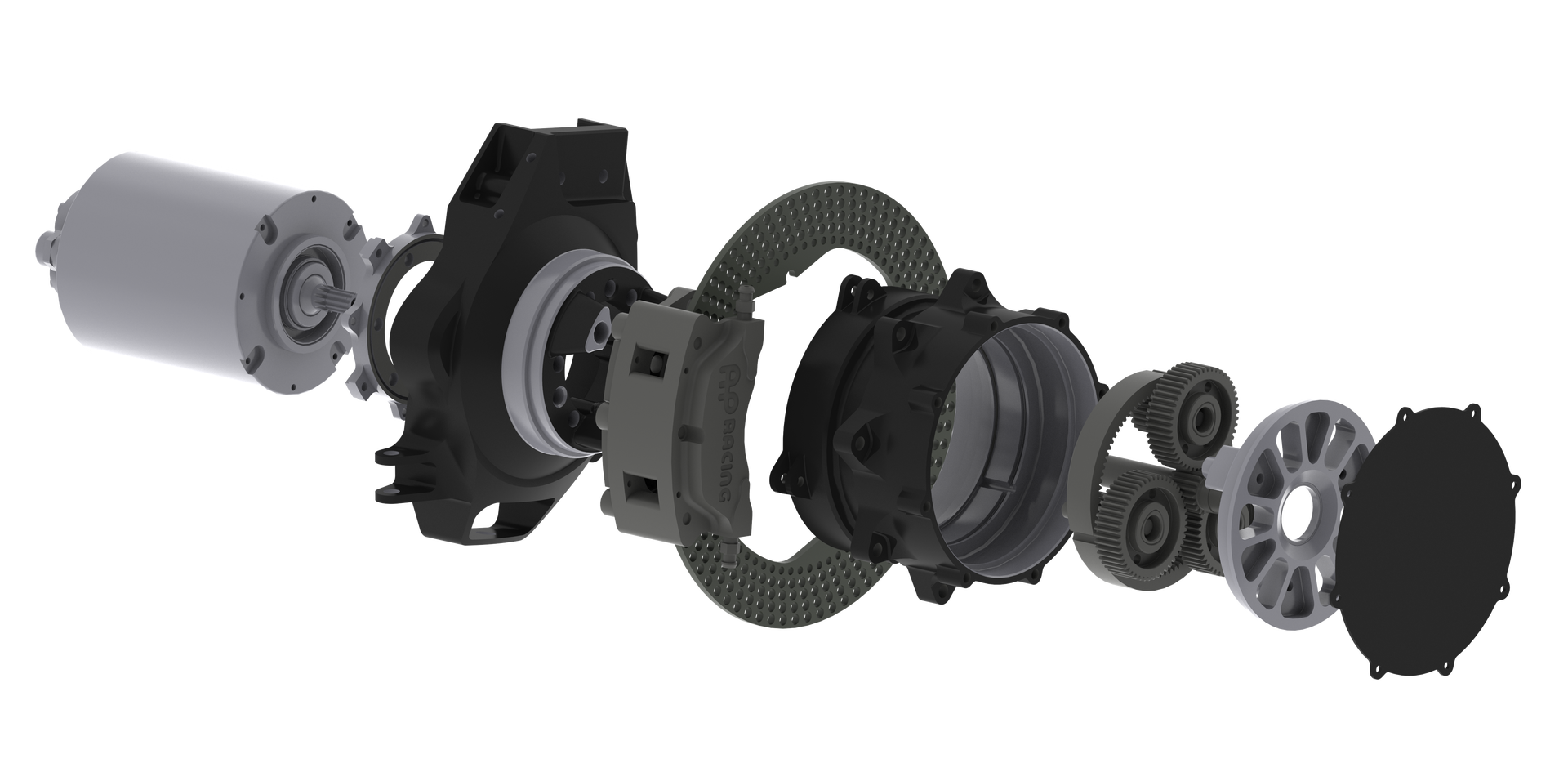 Exploded view of the gearbox assembly