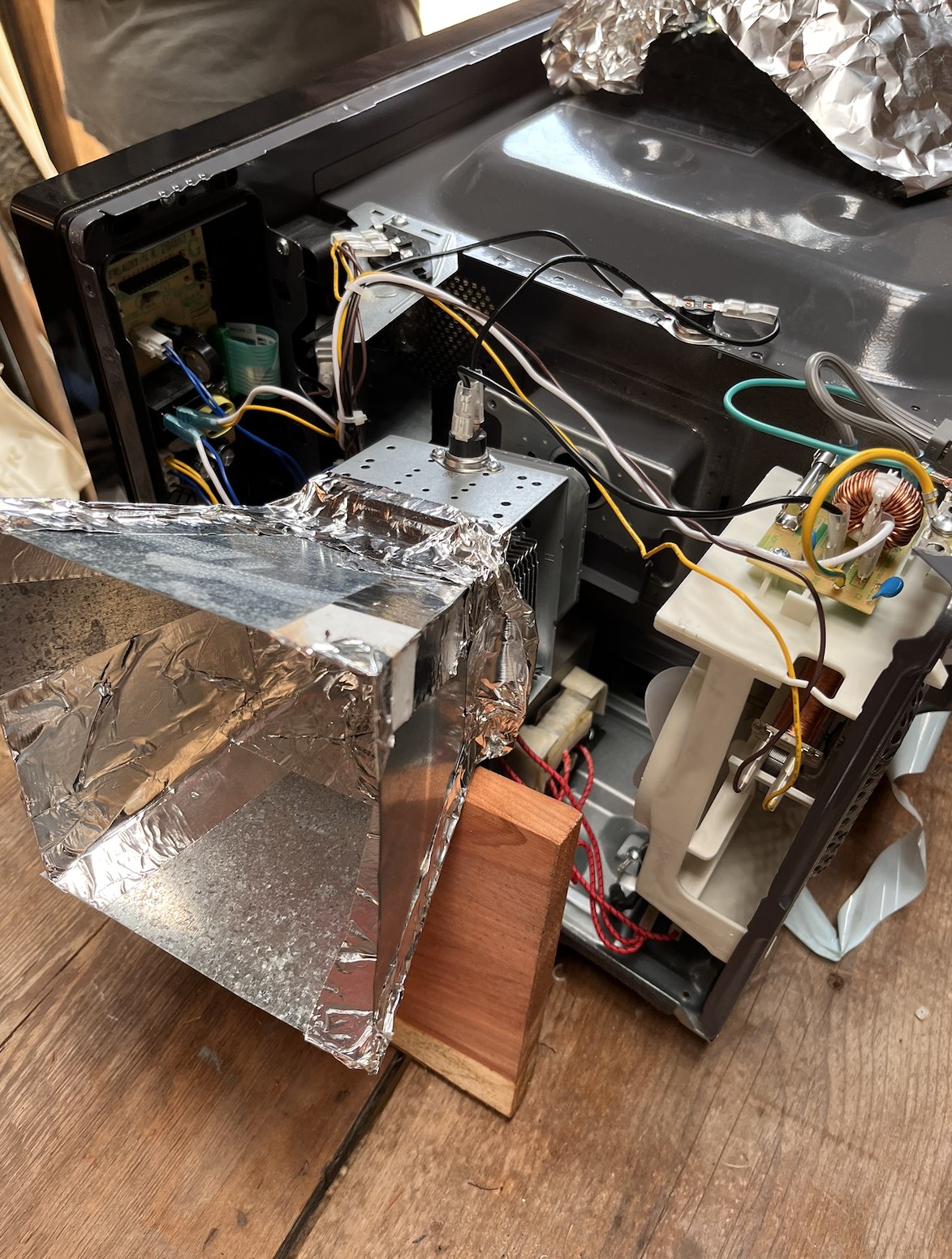 Microwave ray gun electronics, built from a salvaged microwave